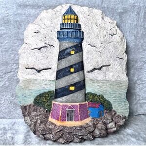 Lighthouse Wall Plaque Coastal Nautical Decor Cottagecore Textured Art Vintage